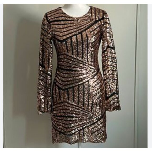 ZARA Holiday Glam Rose Gold Sequined Open Back Body Contoured Mini Dress - Picture 1 of 8